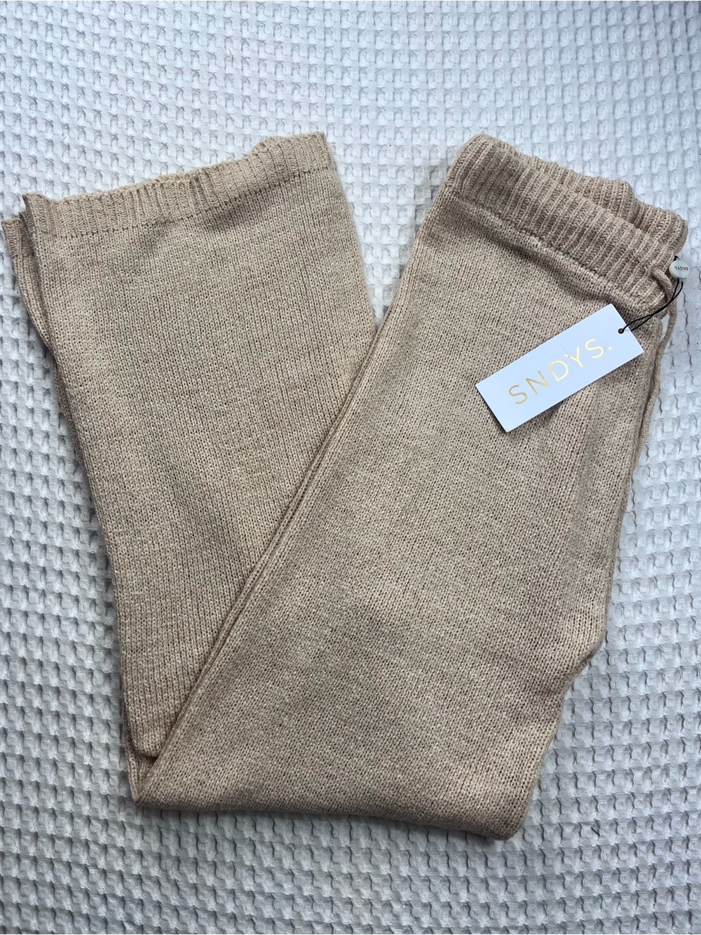SNDYS Sand Beige Knit Wide Leg Lounge Pants Size M NWT
